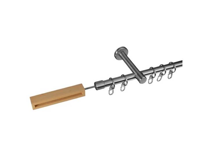 Liedeco Gardinenstange Vorhangstange Stilgarnitur Komplettgarnitur Herning Edelstahl/buche 16 mm Ø (160 cm 1lfg)