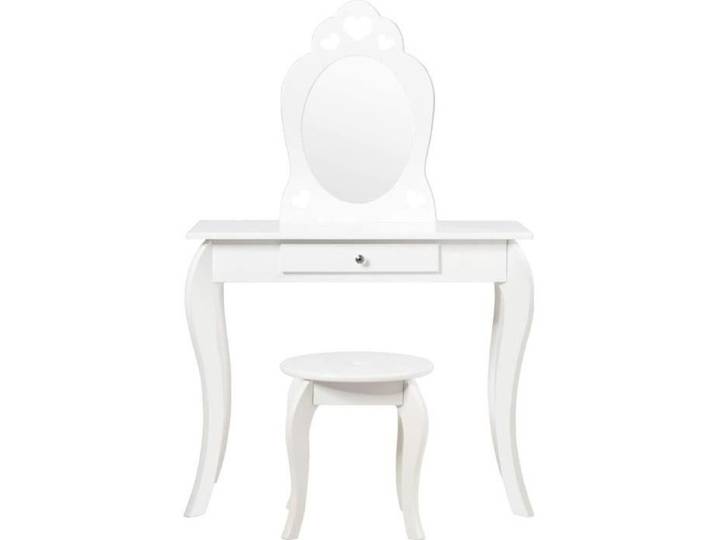GIANTEX Coiffeuse pour Enfant avec Tabouret Table de Maquillage avec Tiroirs Miroir Amovible Coiffeuse pour Fille en Bois Blanc