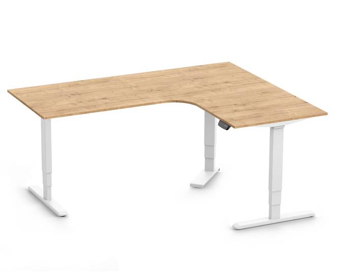 PRIMUS Eckschreibtisch, Gestell Weiß, Tischplatte 2000/800 x 1600/800 x 25 mm Eiche