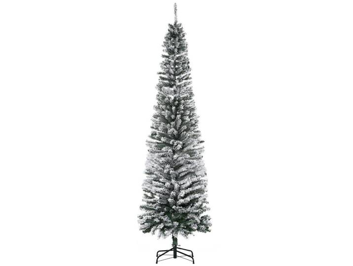 Homcom Künstlicher-Weihnachtsbaum, 225 cm Bleistift Kiefernbaum mit Schnee 738 Spitzen, Grün, Kunststoff, 225 cm, Dekoration, Weihnachtsdekoration, Christbäume & Zubehör