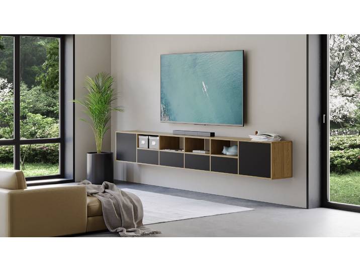 Hängesideboard nach Maß - Als TV-Kommode o. Fernseher Sideboard mit vielen Optionen Wildeiche Natur geölt