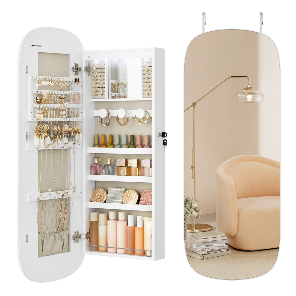 SONGMICS Wandschrank mit Spiegel Oberfläche in Weiß JJC026W01