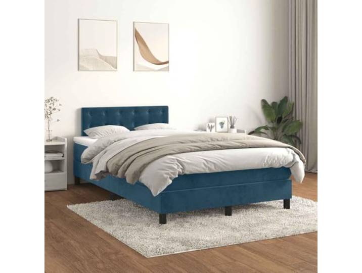 RJPLMFV Lattenrost, Matratze, Velours, Dunkelblau, 120 x 200 cm Verstellbares Kopfteil, Taschenfedern, mittelharte Unterstützung, weicher Matratzenschoner