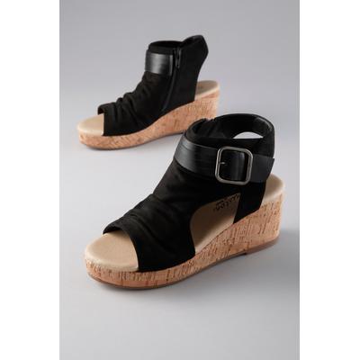 Keilsandalette ANISTON SHOES, Damen, Gr. 38, Synthetik Textil, schwarz, Lederimitat, Textil, Veloursleder, Schuhe, Schaftsandale, Plateausandale, Sommerschuh - NEUE KOLLEKTION