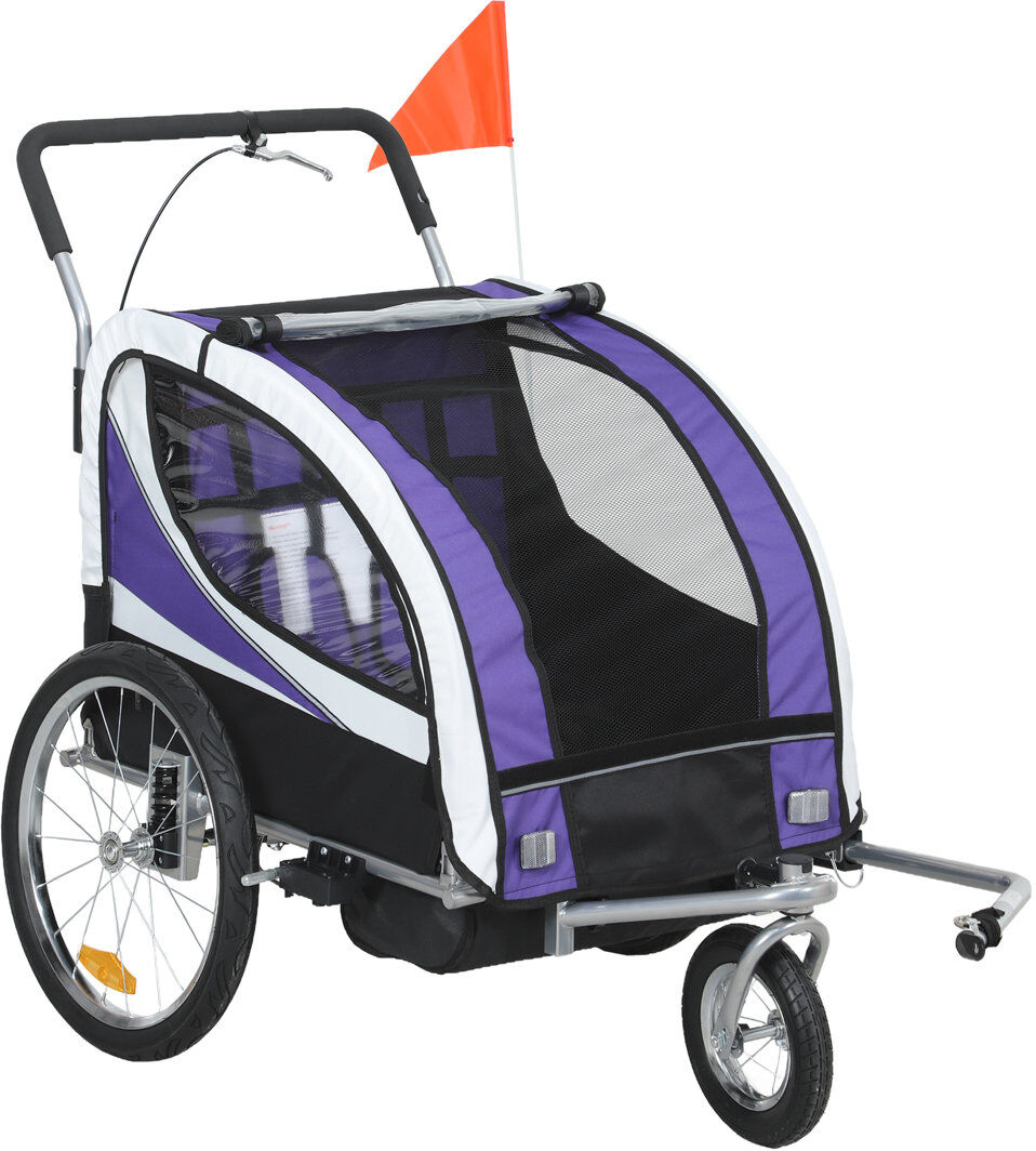 HOMCOM 2 Seat Child Bike Trailer, Baby Bicycle Trailer for 2 Kids, Purple Purple 2
