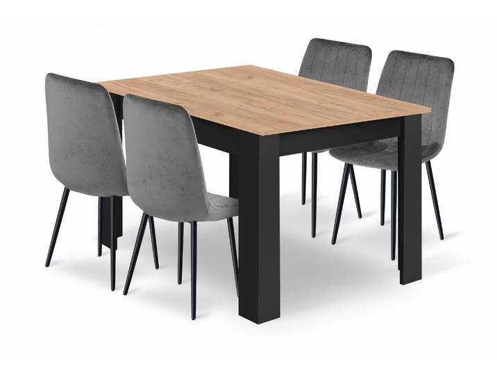 Ensemble Table Np 120x80cm Craft Black + 4 Chaises Grises Effet Lave