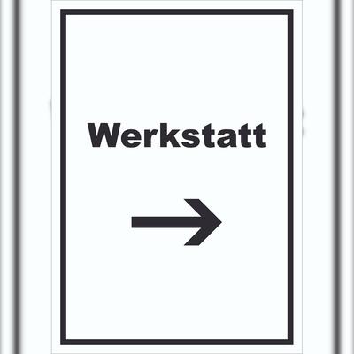 HB-Druck Werkstatt Schild mit Text Richtungspfeil rechts Handwerk Reparatur hochkant A0 (841x1189mm)