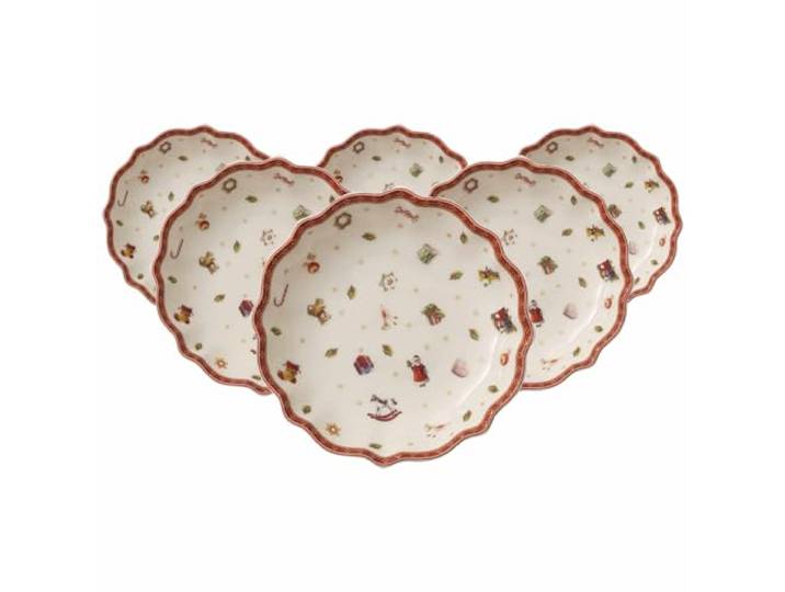 Villeroy & Boch Toy's Delight Kleine Schalen 6er Set, 16 cm, Dessertschalen mit Weihnachtsdekor, Weihnachtsgeschirr aus Premium Porzellan, Weiß/Rot/Gold