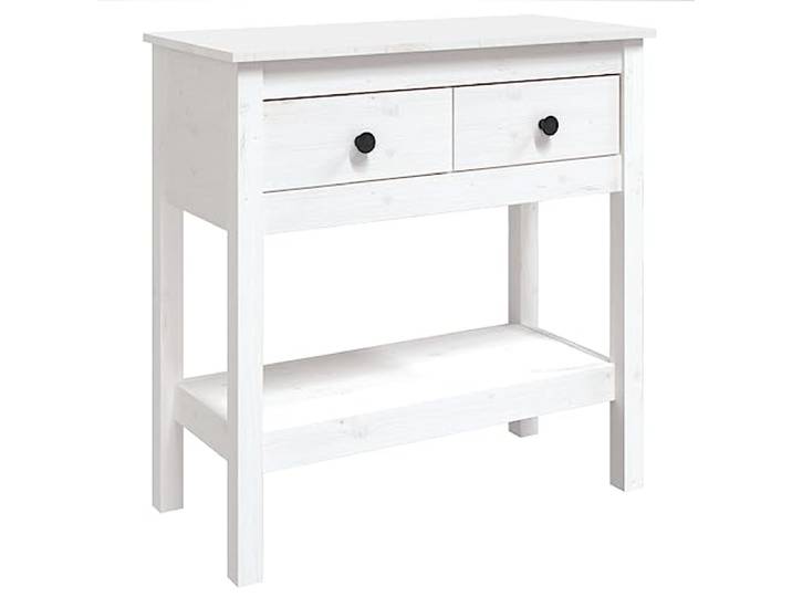 vidaXL Konsolentisch Konsole Beistelltisch Flurtisch Ablagetisch Holztisch Wohnzimmertisch Tisch mit Schublade Ablage Weiß 75x35x75cm Massivholz Kiefer