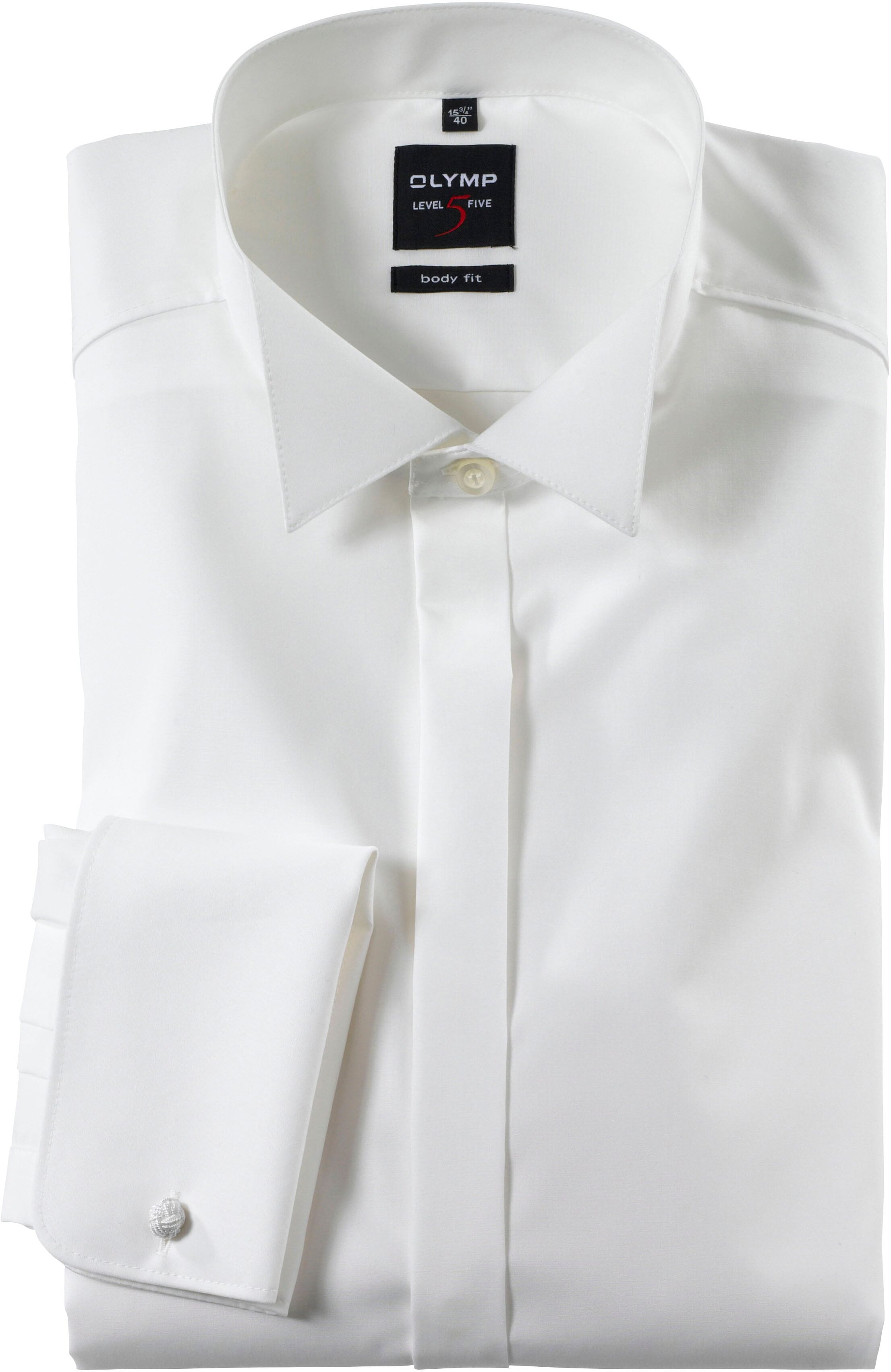 Smokinghemd OLYMP "Level Five body fit", Herren, Gr. 41, N-Gr, beige (hellbeige), Web, Obermaterial: 97% Baumwolle, 3% Elastolefin, Umschlagmanschette, Hemden Smokinghemd hellbeige 41, N-Gr