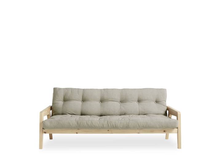 Canapé convertible en bois et tissu 2 places - lin