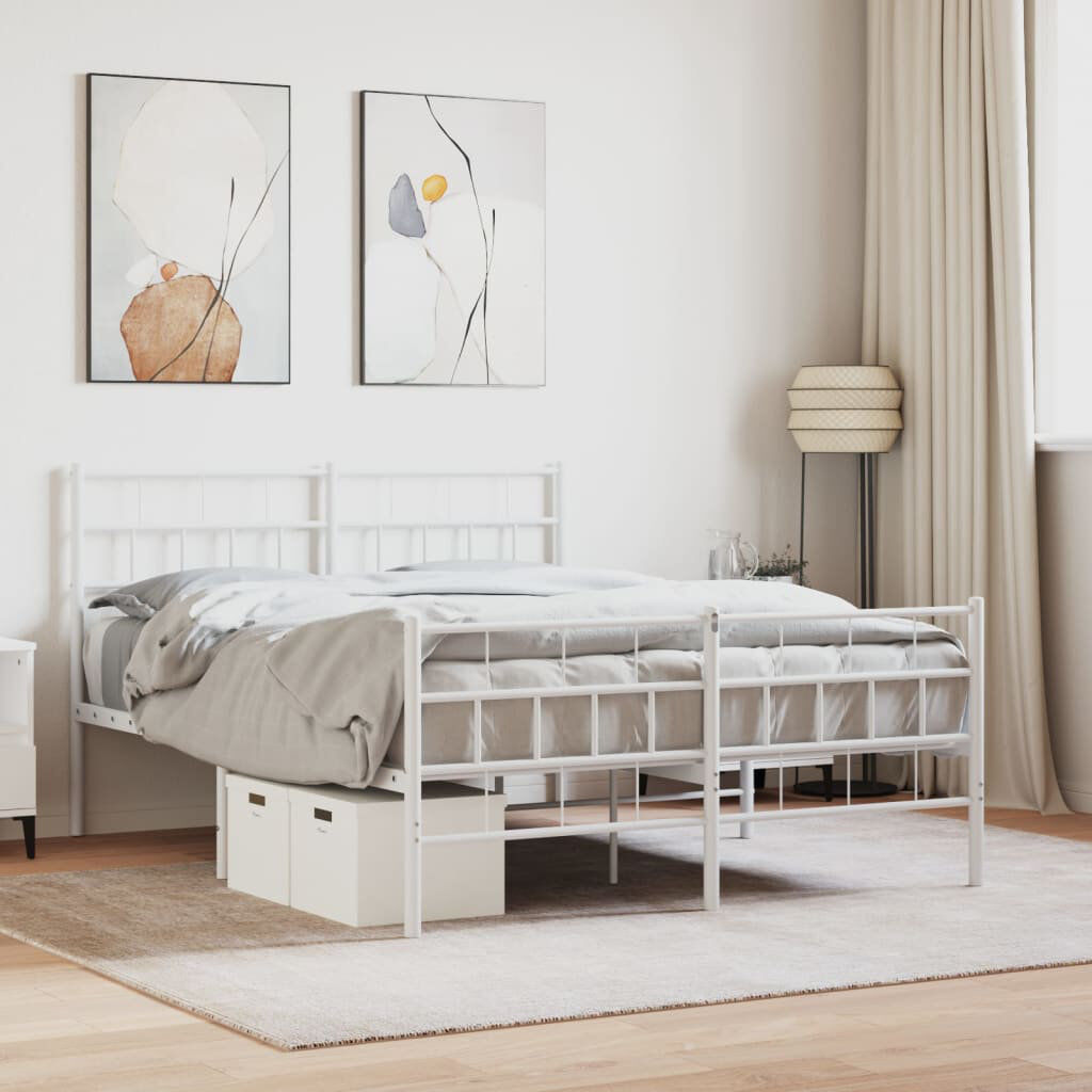 Vidaxl Metal Bed Frame With Headboard And Footboard White 140 x 190cm
