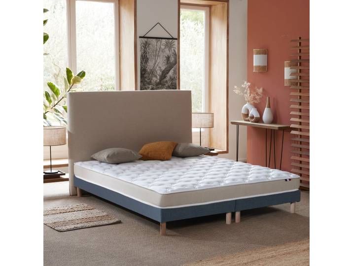 Matelas mousse accueil latex 3 zones sommier 2x80x200 bleu deni