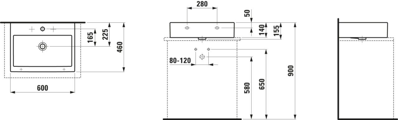LAUFEN Aufsatzwaschtisch Living City 600x460, weiß, Unterseite geschliffen, 81743.4, 8174340001041 H8174340001041