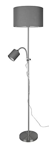 Trio Owen Staande leeslamp Zilver/Grijs Mixweefsel E27 Hoogte: 160 cm, Diameter: 36 cm