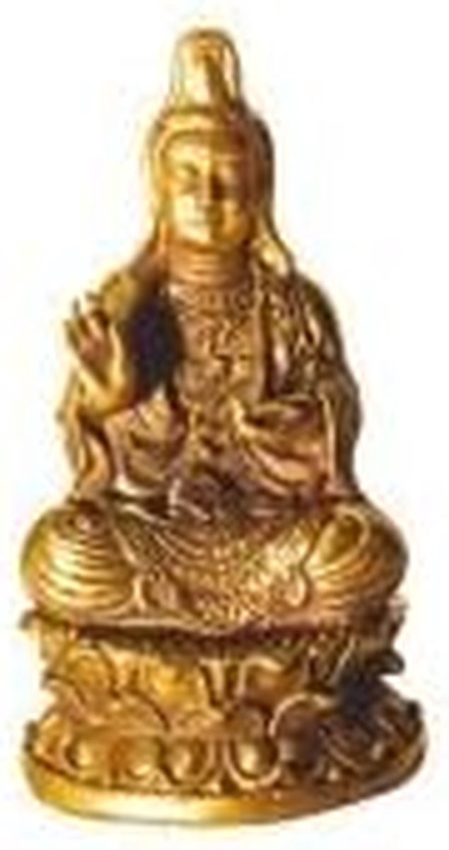 Kuan Yin Beeld - Goudkleurige Hindoestaanse decoratie van massief messing - Hoogte: 6 cm