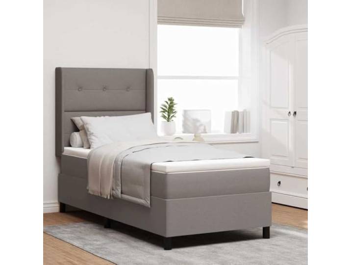 Stoff Holz LED Boxspringbett mit Beleuchtung Modern Taupe 100 x 200 cm LED Boxspringbett mit Matratze Taupe 100 x 200 cm Stoff Bett mit Lattenrost und RGB LED Beleuchtung Komfortables Einzelbett