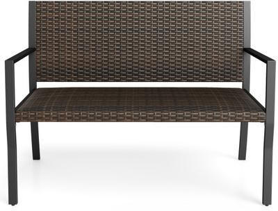 Costway Patio Sun-Proof Rattan Loveseat with Soft Sponge Seat-Brown
