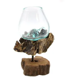 Molten Glass on Wood with Stand - Medium Bowl