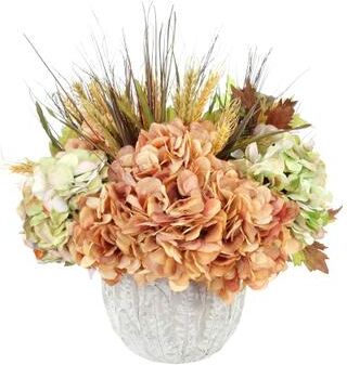 Creative Labs Fall Hydrangea and Wheat Arrangement in Stone Pot