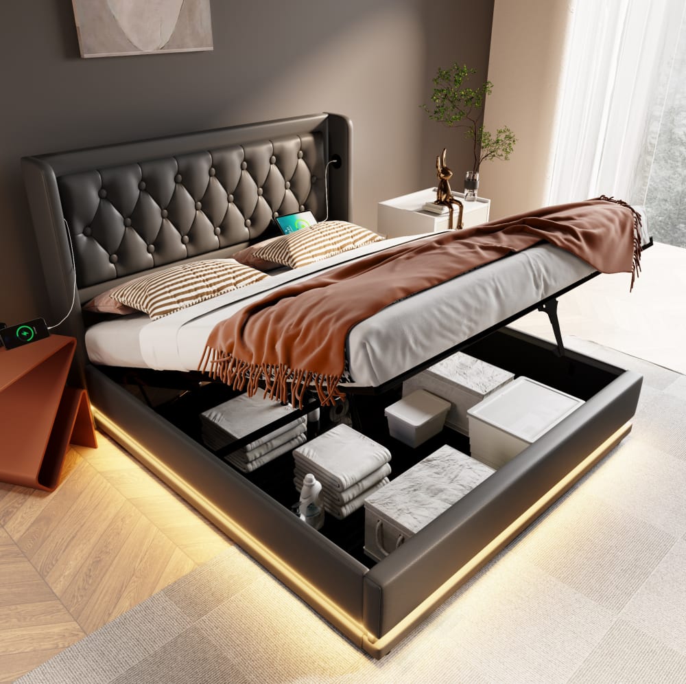 Hauss Spole Lit rembourré polyuréthane noir 160x200 cm Noir 170x210x101cm