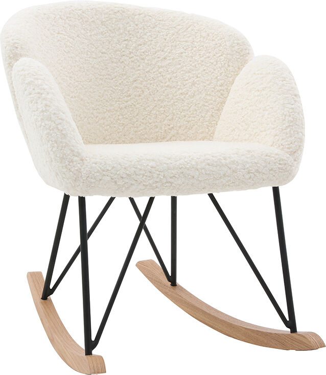 Miliboo Design-Schaukelstuhl Stoff Schaffell Weiß RHAPSODY