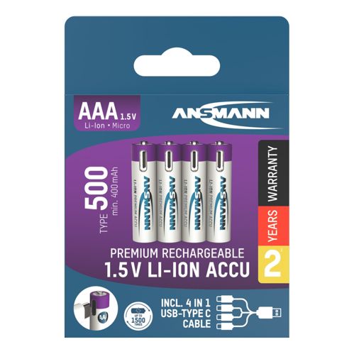 1x4 Ansmann Lithium Akku Micro AAA 400mAh + Ladekabel 1311-0028