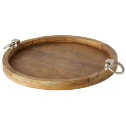 Boltze Tablett Ringa Mangoholz, Ø 45 cm x 47 x 46 x 7 cm, natur, silber