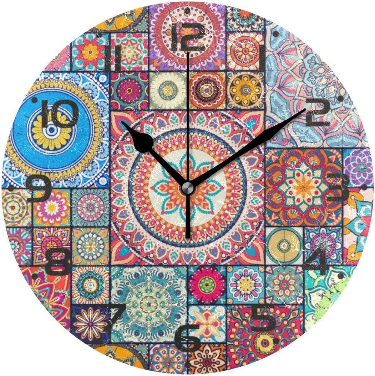 Omgoods Grote Wandklok met Marokkaanse Mandala - Stil en Kleurrijk