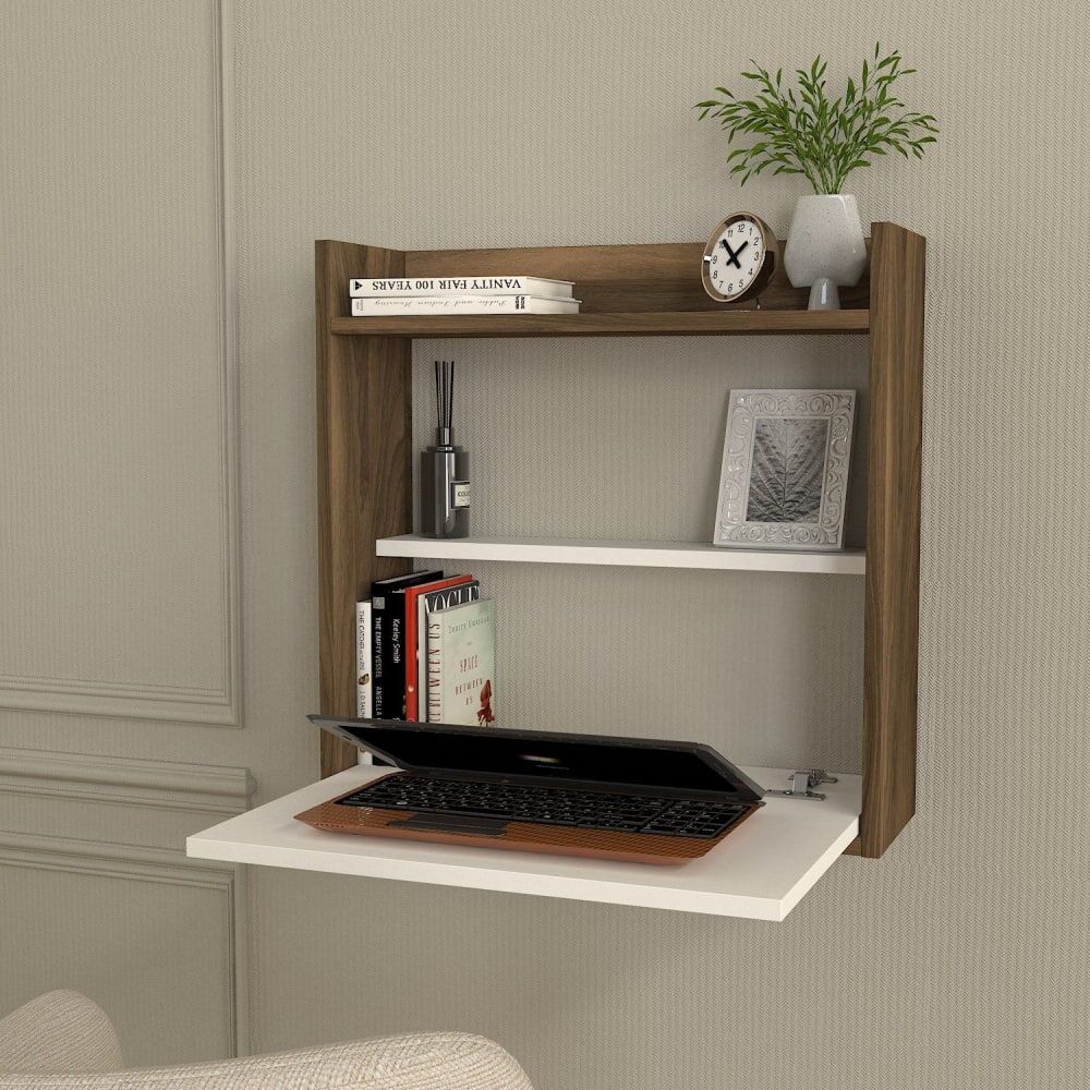 Toilinux Bureau suspendu rabattable avec rangements marron Marron 60x60x50cm