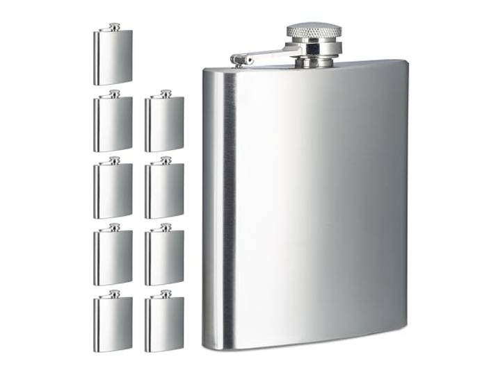 Relaxdays Flachmann 10er Set, je 200 ml, geschmacksneutral, robust, silber
