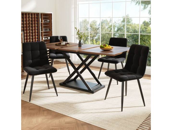 Ensemble table et chaises extensible 5 pièces table rectangulaire accompagnée de quatre chaises adapté à la salle à manger