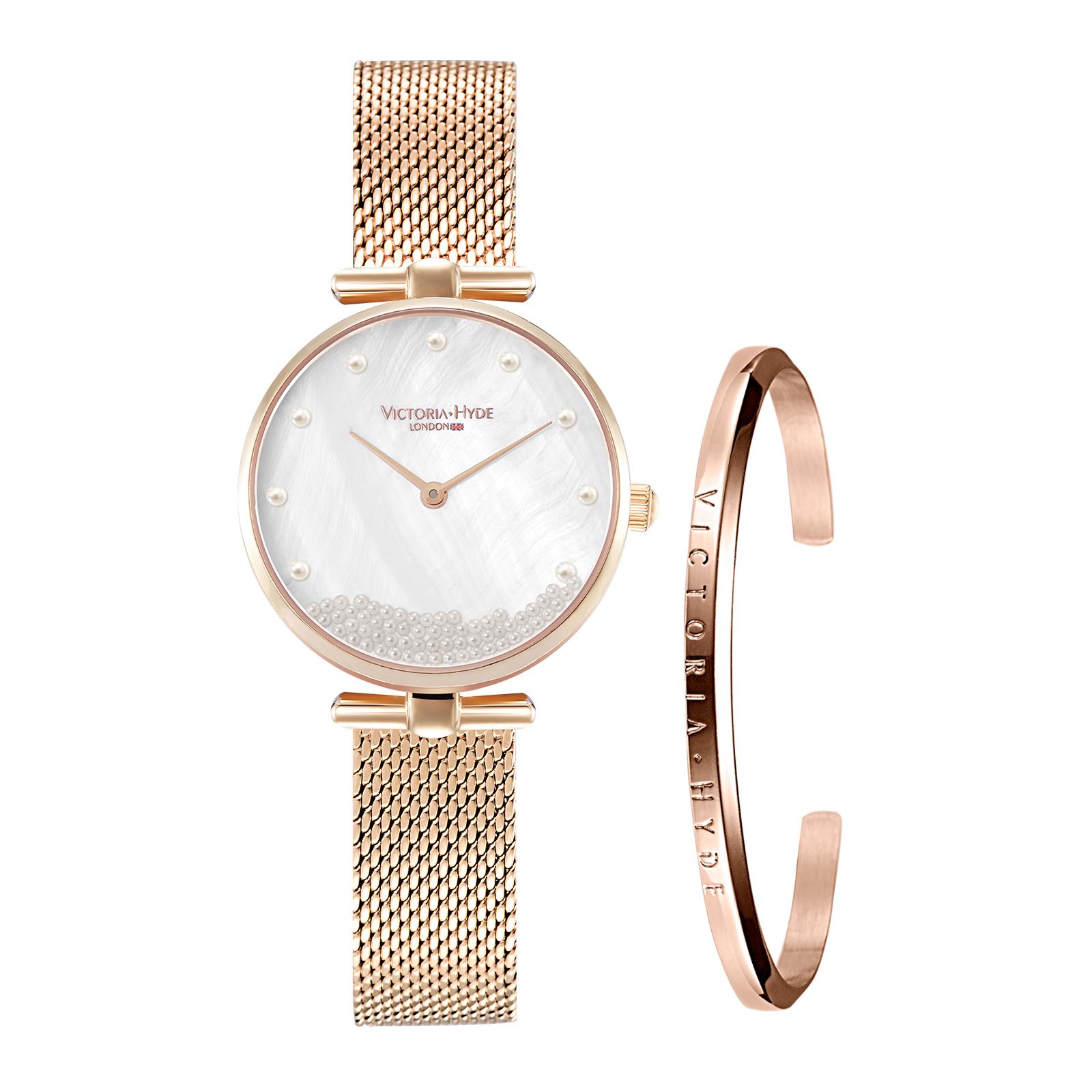 VICTORIA HYDE Uhren-Geschenkset Perlweiß/Rosegold