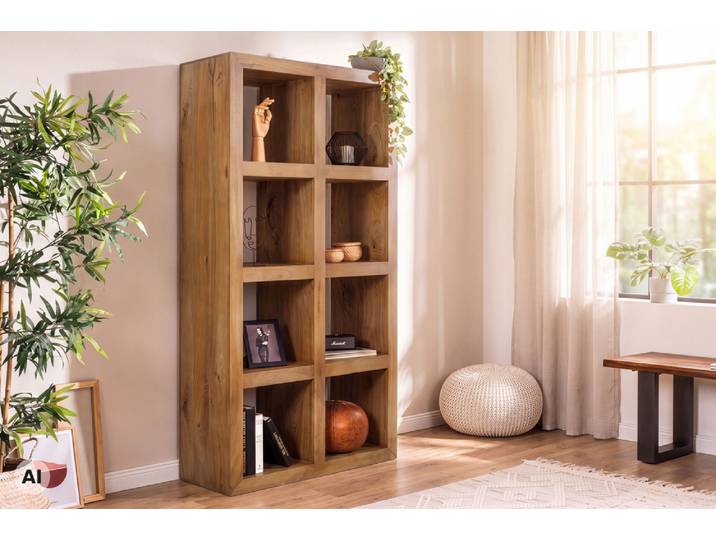 Massives Regal MAKASSAR 180cm braun honey finish Mangoholz 8 Fächer handmade Klassisch
