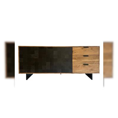 Kommode MONTEFALCO Akazie Massivholz 175 x 40 x 76 cm Akazie-Schwarz | Kadima Design