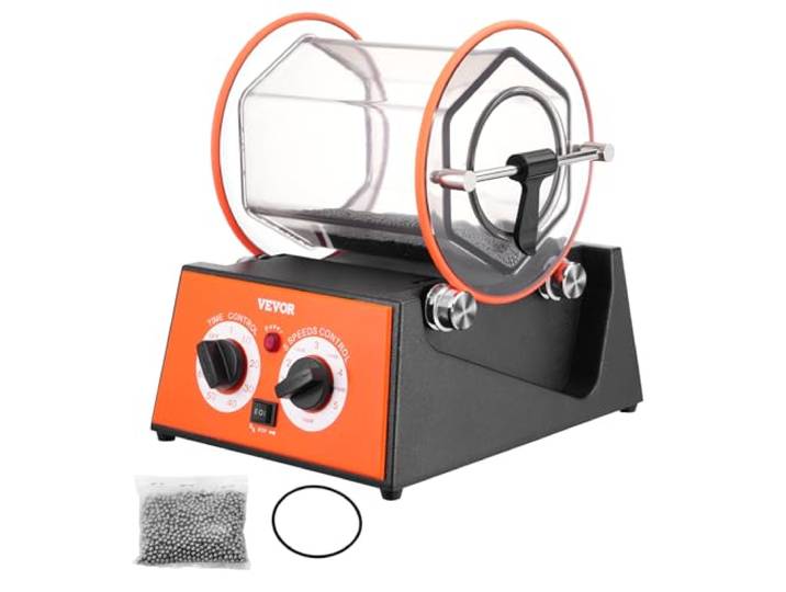 VEVOR Polisseur de Bijoux 5 kg 60 W Machine de Polissage de Bijoux 5 Vitesses 0-60 mins Réglable Polisseuse à Tambour Rotative Action Bidirectionnel pour Polir Pierre Roche Fer Bijoutier Bijouterie
