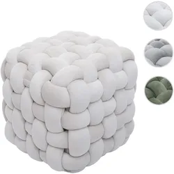 Hocker HWC-Q48, Sitzhocker Ottomane Polsterhocker Knoten-Pouf, Samt (220g/m2) 39cm ~ beige