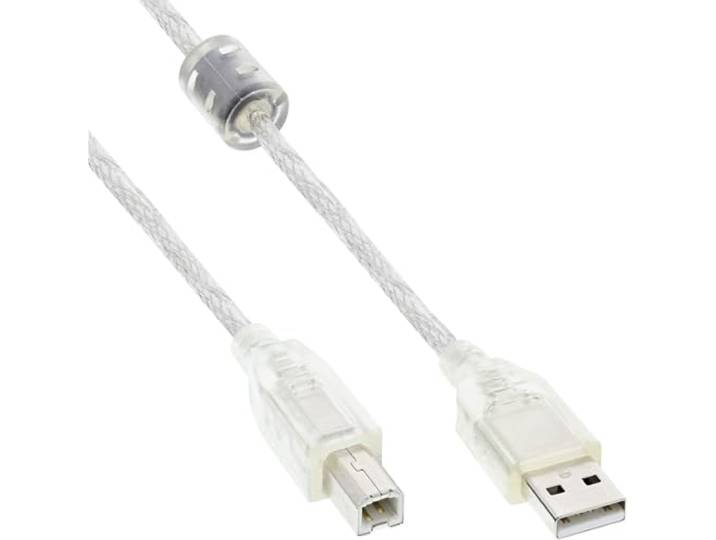 Intos USB 2.0 kabel USB-aansluitkabel A/S-B/S 5,0m transparant met ferrietkern