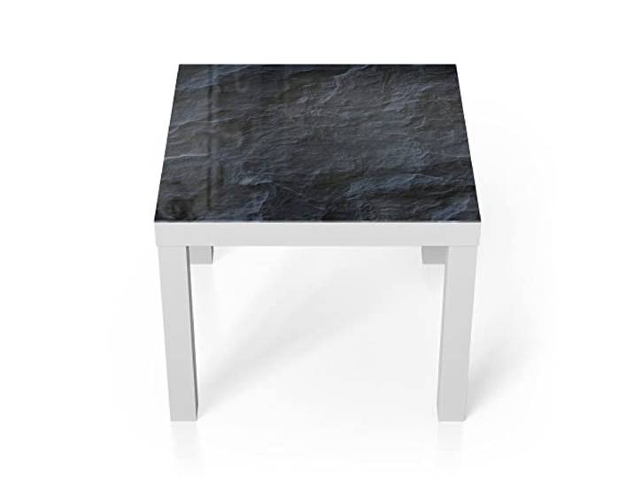 DEQORI Glastisch weiß klein 55x55 cm Motiv Schieferfassade ausgefallener Beistelltisch aus Glas Hochglanz Couchtisch fürs Wohnzimmer moderner Couch Tisch mit Design