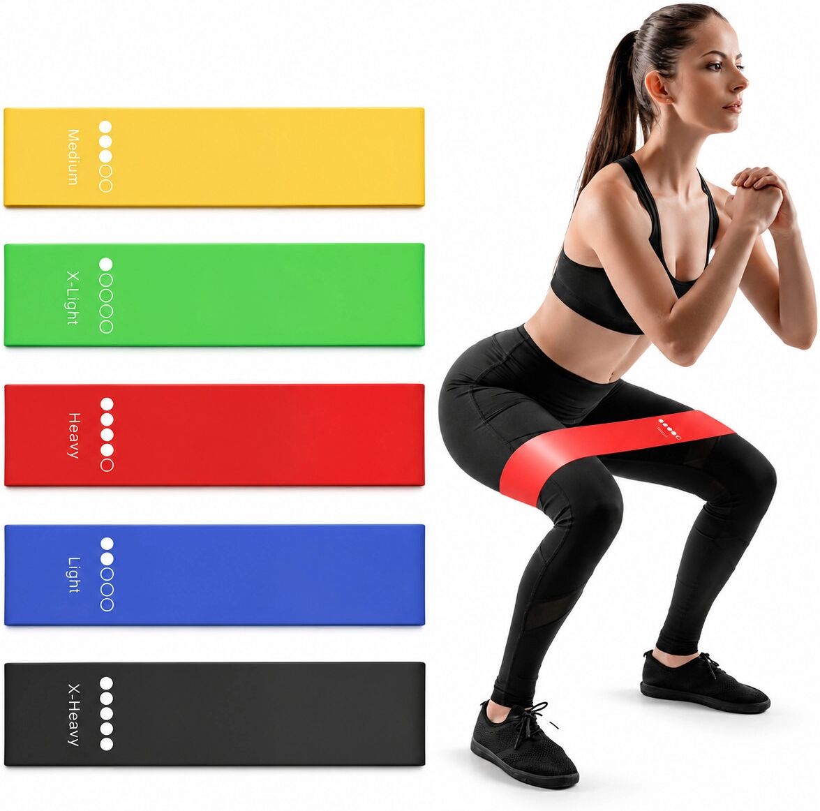 INF Ensemble de bandes de résistance pour le yoga - 5 bandes d'exercice en TPE