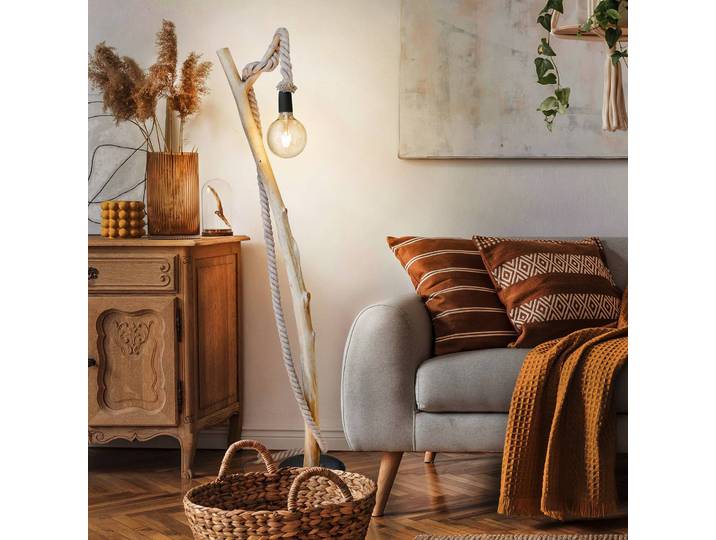 Globo Stehlampe Nerida, Holz hell, für Wohn- / Esszimmer, Holz, Landhaus / Rustikal