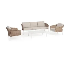 Garten-Set Oceana aus Aluminium und Olefin, modern skandinavisch, weiß sandfarben, inkl. Kissen