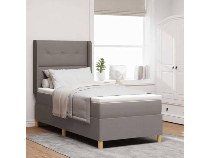 Stoffbezug Boxspringbett mit mittelfester Matratze Modernes Design Taupe Boxspringbett mit Matratze Taupe 140 x 200 cm Stoff LED Kopfteil verstellbar Lattenrost Schlafzimmer Möbel