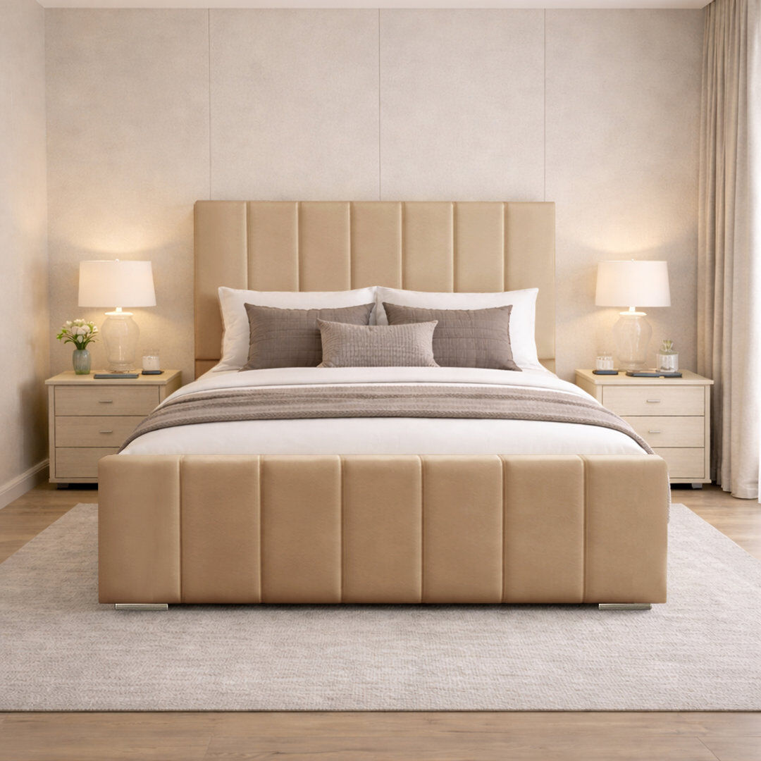 Canora Grey Connell Upholstered Bed Frame Beige Kingsize (5')