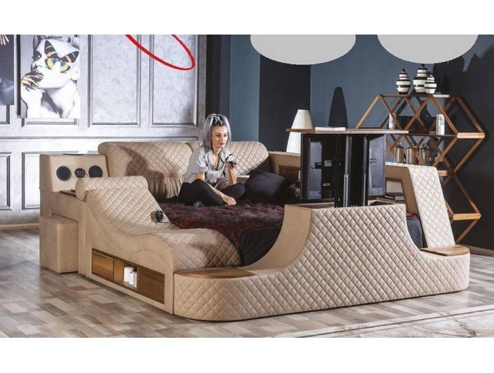 Xlmoebel Polsterbett Multifunktionales Luxusbett mit TV-Lift und Stauraum