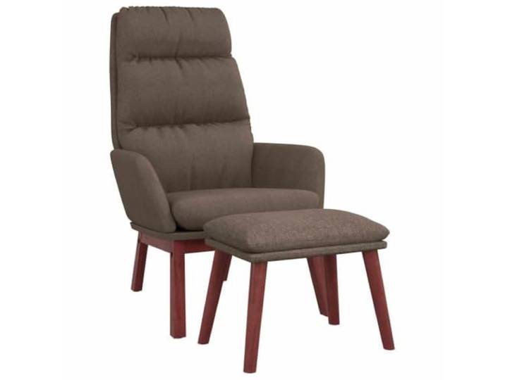NLQMSU Relaxsessel mit Hocker, Taupe Metallrahmen, Beine aus massivem Gummibaumholz, atmungsaktiver Stoff, Armlehnen, verschiebbarer Hocker, Wohnzimmer