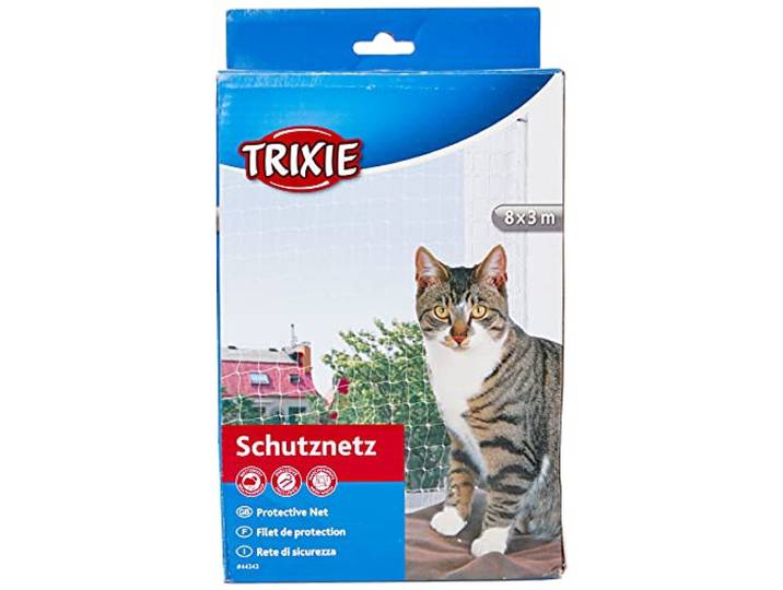 TRIXIE Schutznetz für Katzen, transparent, UV-beständig, Balkon – 8 x 3 m Engmaschig 3 × 3 cm & strapazierfähig – inkl. Befestigungsmaterial – auch für Fenster & Terrasse geeignet