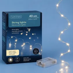 Lumineo LED Lichterkette 195cm 40 LEDs Warmweiß Indoor Lichterketten Batteriebetrieb Deko Beleuchtung Weihnachten Hochzeit Party