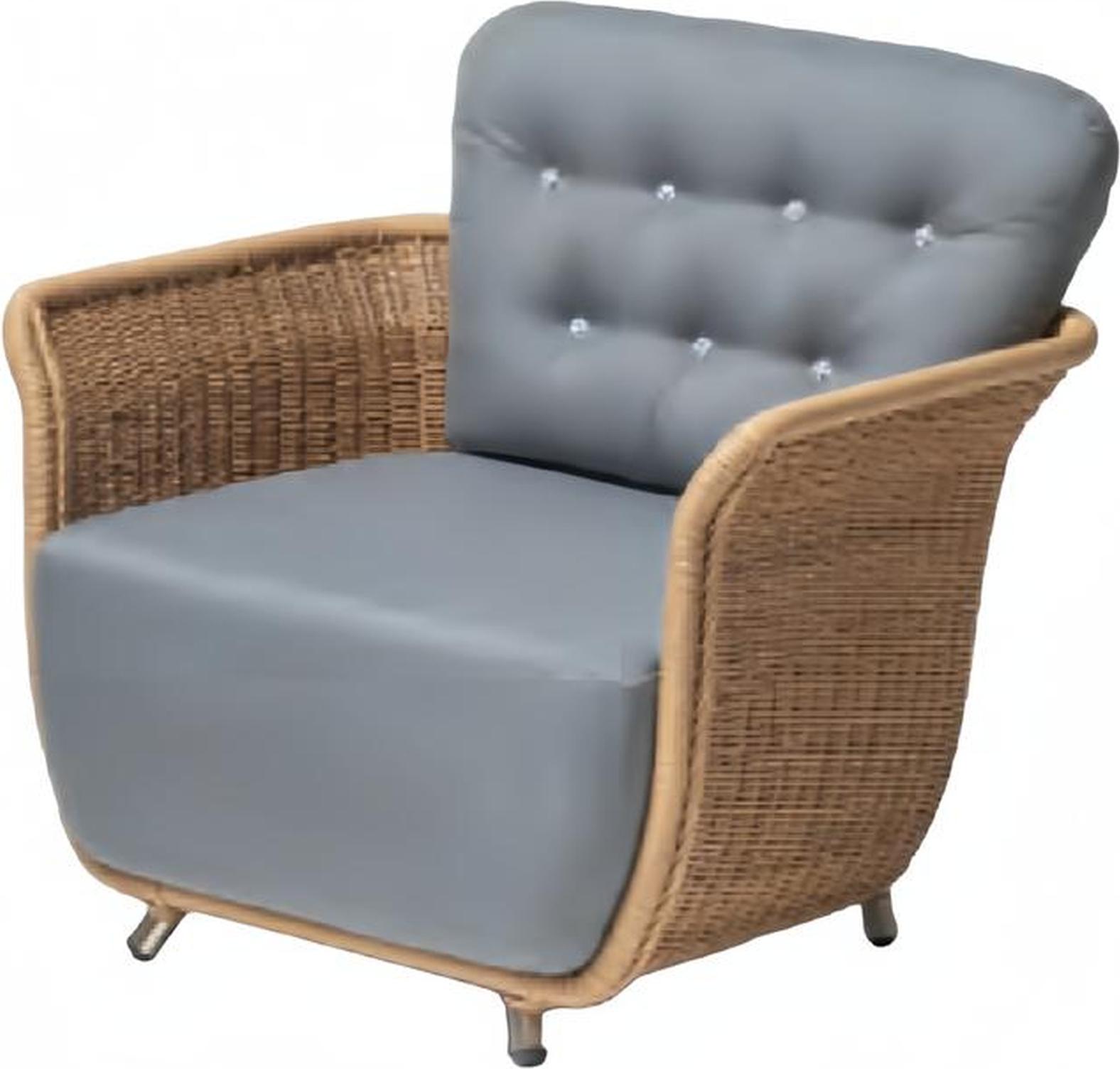 Sessel Grau Design Couch Gartenmöbel Hochwertig Rattan Polster Sitzer Luxus