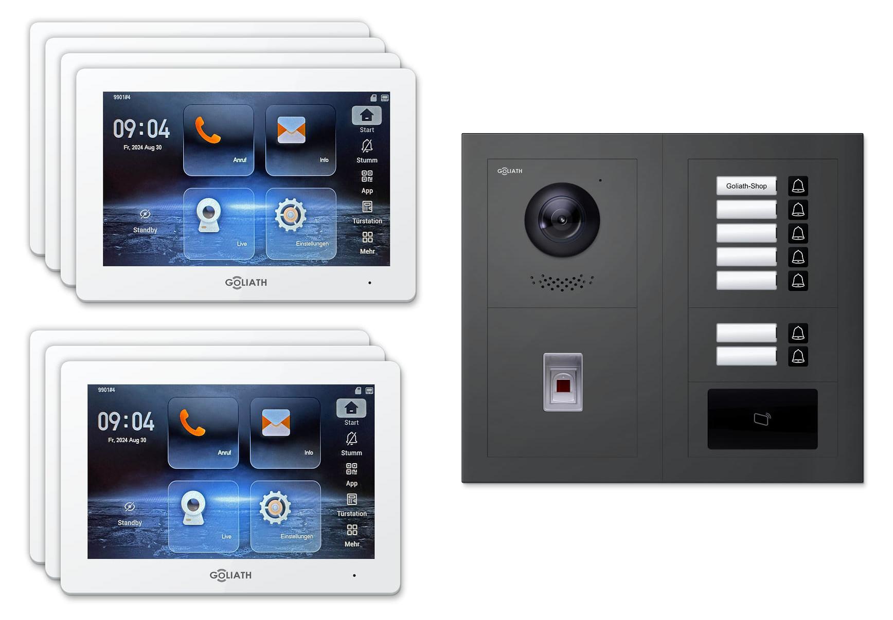 Goliath Premium IP GL-IPH745A Video-Türsprechanlage, 7 Familien, 7× 7 Zoll Weiß, Anthrazit, Unterputz